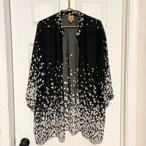 Kasper semi sheer ombre printed open front lightweight cardigan kimono Sz XL